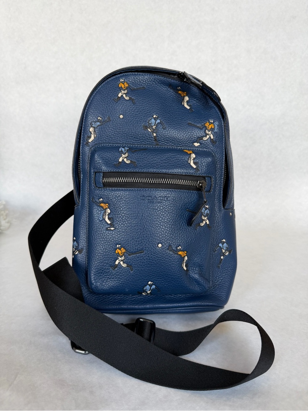 Coach West Pack With Baseball Print CAX48 Deep Blue Multi Leather Sling Mets
